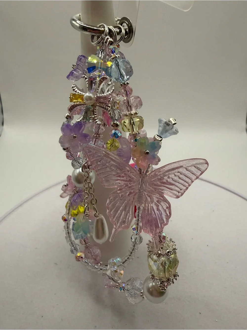 Delicate Pink Butterfly Charm Drop Earrings - Pastel Crystal Accents